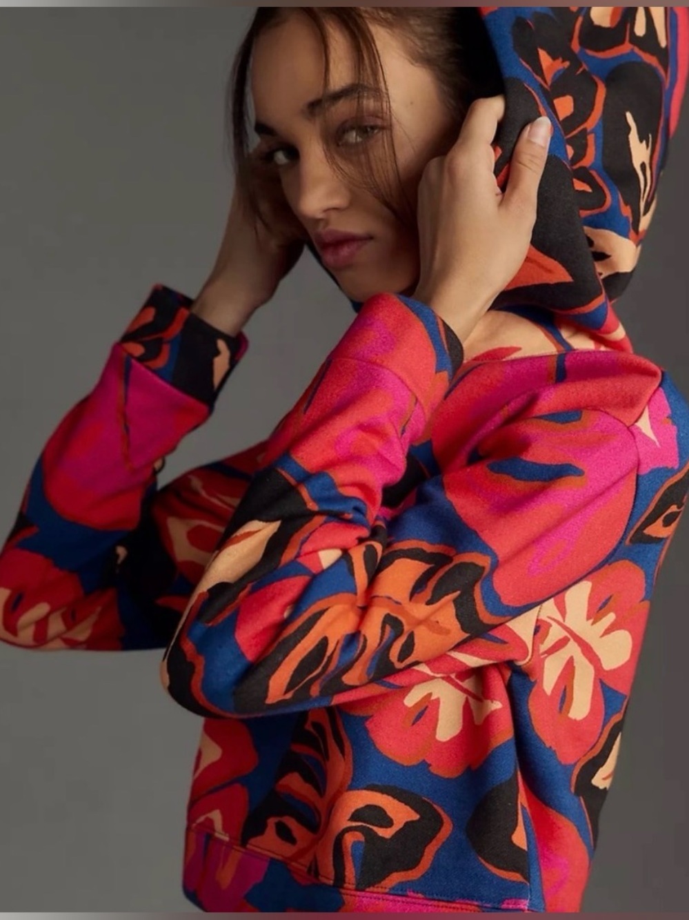 Anthropology X Farm Rio printed cropped hooded sweatshirt, Size Medium NWT